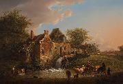 Henri van Assche Landscape with waterfall and farm Germany oil painting artist